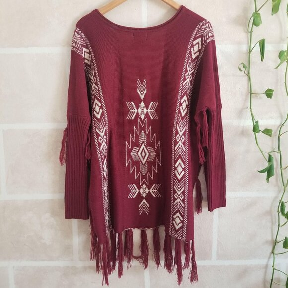 Active Designed in Los Angeles Maroon Boho Womens Pullover Sweater - Picture 2 of 10